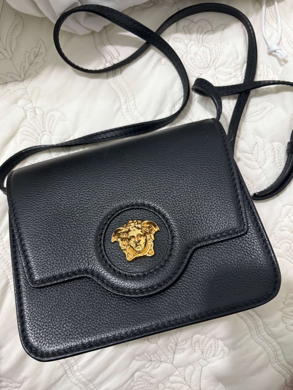 Versace Black Leather Trifold Crossbody Bag